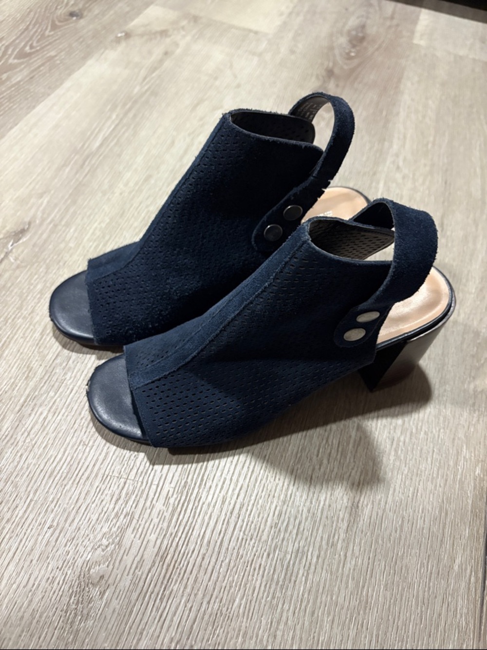 Market & Spruce Navy Open-Toe Slingback Block Heels